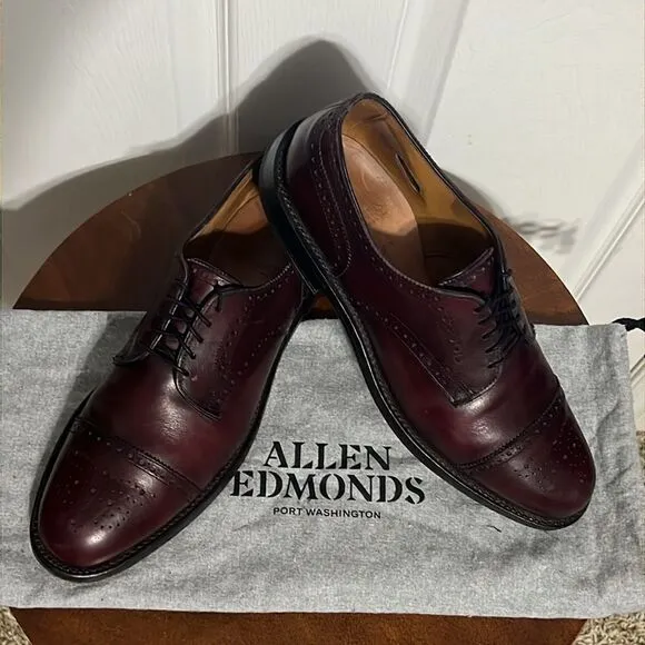 🔥🔥 ALLEN EDMONDS Lexington Burgundy Ox Blood Cap-Toe Oxford Shoes Sz 9.5C -EUC