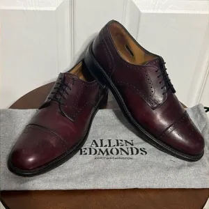 🔥🔥 ALLEN EDMONDS Lexington Burgundy Ox Blood Cap-Toe Oxford Shoes Sz 9.5C -EUC