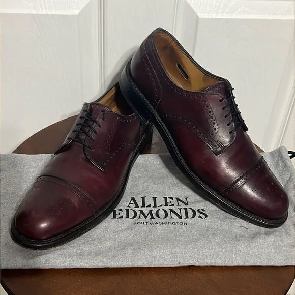 🔥🔥 ALLEN EDMONDS Lexington Burgundy Ox Blood Cap-Toe Oxford Shoes Sz 9.5C -EUC