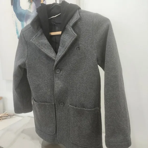 [ CALVIN KLEIN JEANS] boys size 7, layered  gray/ black jacket/ blazer- coat all