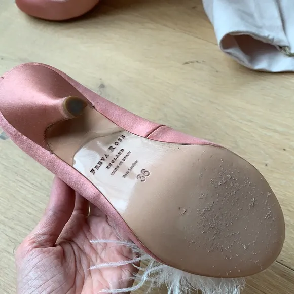 🦄 Freya Rose satin heels with romantic feather accent