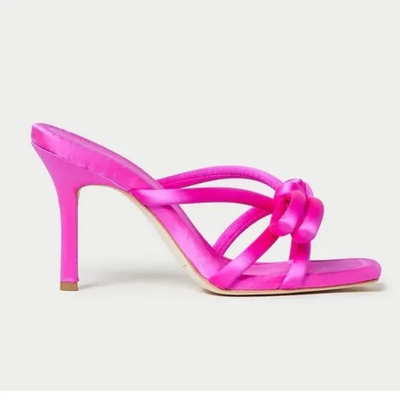 🩷 New Loeffler Randall Margi Sandals in Hot Pink Satin Bow Penny Mules