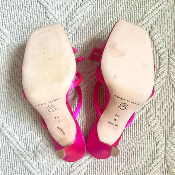 🩷 New Loeffler Randall Margi Sandals in Hot Pink Satin Bow Penny Mules