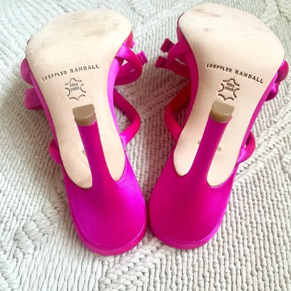 🩷 New Loeffler Randall Margi Sandals in Hot Pink Satin Bow Penny Mules