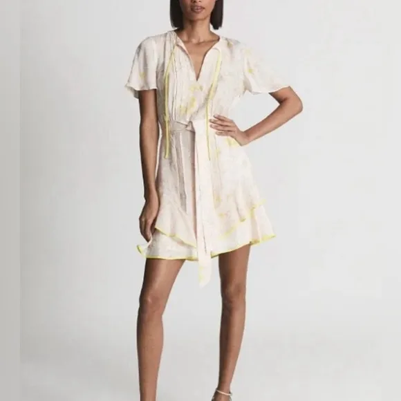 🆕 Reiss Carlotta Tie Waist Flippy Mini Dress Size 10