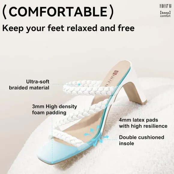 💫 Women White Trendy Strappy Heels Chunky Low SquareToe Prom Comfortable Sandal