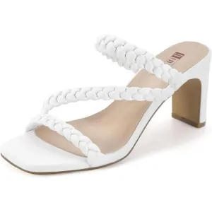 💫 Women White Trendy Strappy Heels Chunky Low SquareToe Prom Comfortable Sandal