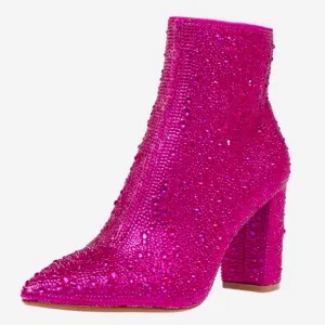 1 Left! Festival Ready New Pink Rhinestone Embellished Boots Booties