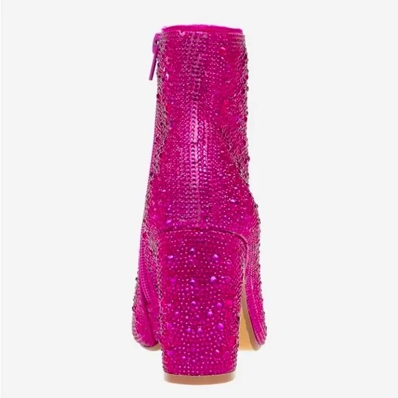 1 Left! Festival Ready New Pink Rhinestone Embellished Boots Booties