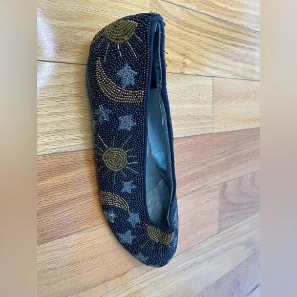 1990s Colorworks Moon &amp; Stars Beaded Shoes