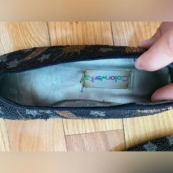 1990s Colorworks Moon &amp; Stars Beaded Shoes