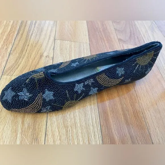 1990s Colorworks Moon &amp; Stars Beaded Shoes