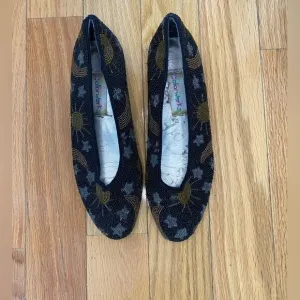 1990s Colorworks Moon &amp; Stars Beaded Shoes