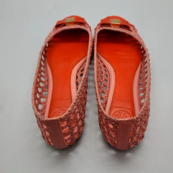 $275 Tory Burch Pink/orange Woven Carlyle Ballerina Flats Shoes, Sz 6,5