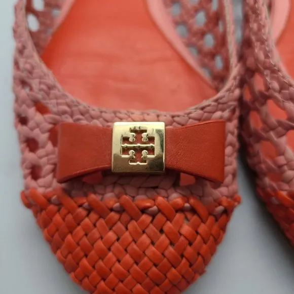 $275 Tory Burch Pink/orange Woven Carlyle Ballerina Flats Shoes, Sz 6,5