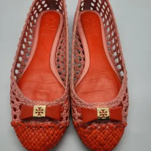 $275 Tory Burch Pink/orange Woven Carlyle Ballerina Flats Shoes, Sz 6,5