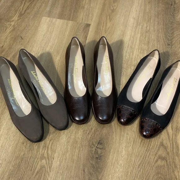 3 Pair Salvatore Ferragamo Women's Pumps - Black, Brown 6.5 narrow