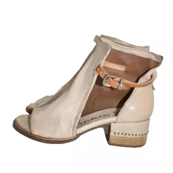 $300 A.S.98 Morgan open toe bootie studs Sandal BONE NATURAL leather 36 (DB39)