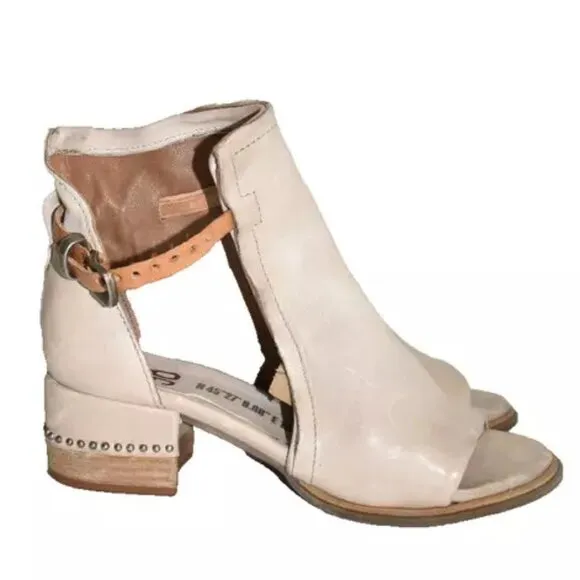 $300 A.S.98 Morgan open toe bootie studs Sandal BONE NATURAL leather 36 (DB39)