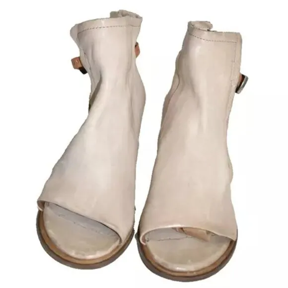 $300 A.S.98 Morgan open toe bootie studs Sandal BONE NATURAL leather 36 (DB39)