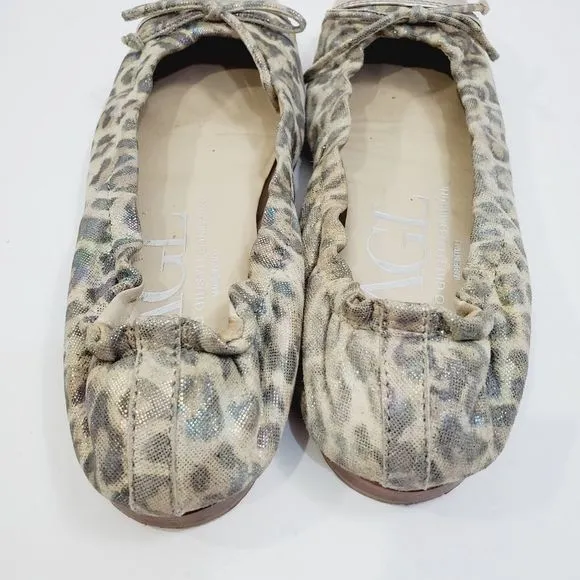 $300 AGL leopard shimmer leather bow cap toe ballerina  Flats siz…