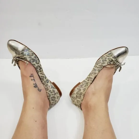 $300 AGL leopard shimmer leather bow cap toe ballerina  Flats siz…