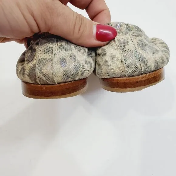 $300 AGL leopard shimmer leather bow cap toe ballerina  Flats siz…