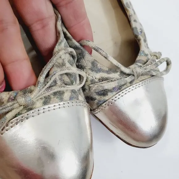 $300 AGL leopard shimmer leather bow cap toe ballerina  Flats siz…