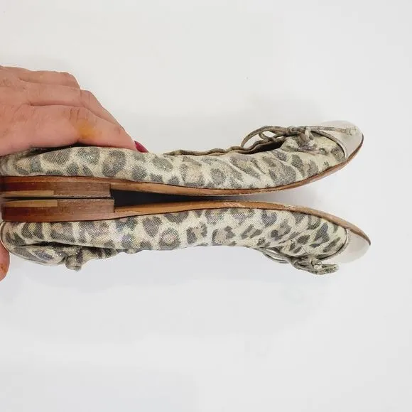 $300 AGL leopard shimmer leather bow cap toe ballerina  Flats siz…