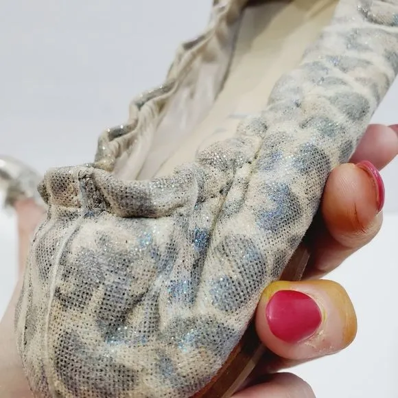 $300 AGL leopard shimmer leather bow cap toe ballerina  Flats siz…