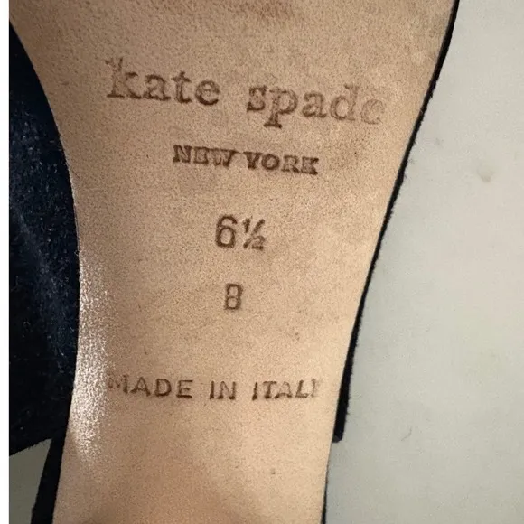 $350 KATE SPADE Chase Black Suede Slingback Heels Glitter Bow Peep Toe 6.5B EUC