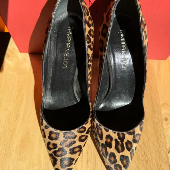 $625 NEW Tamara Mellon ADDICTION 105 Black Brown LEOPARD PONY Pump Shoes size 38