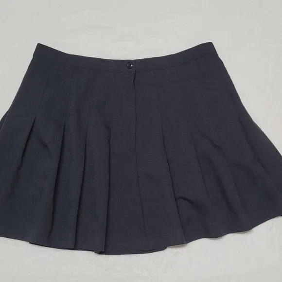 90s Vintage Sporting Look Black Stretch High Waisted Pleated Volup Mini Skirt 22