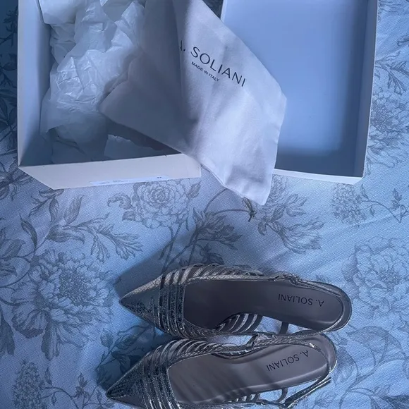 A. Soliani Prato Gold Snake Slingback Kitten Heels 42  Size 10 US Made in Italy