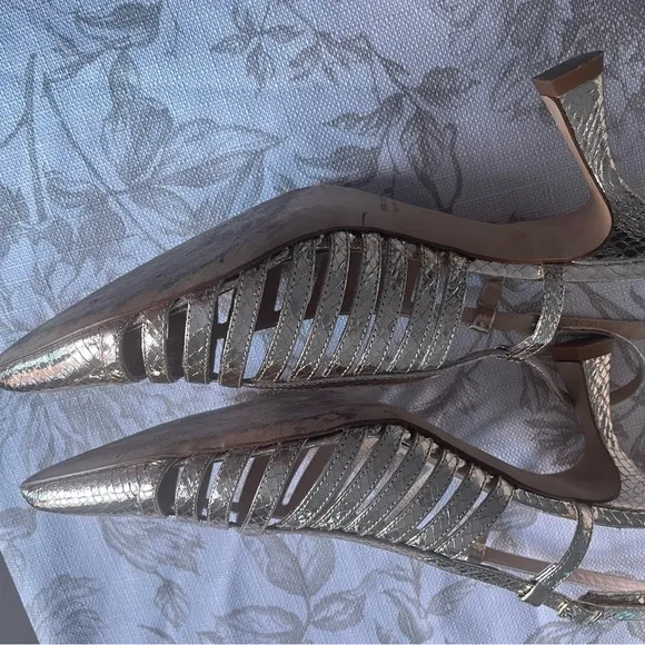 A. Soliani Prato Gold Snake Slingback Kitten Heels 42  Size 10 US Made in Italy