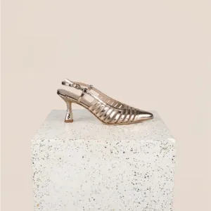 A. Soliani Prato Gold Snake Slingback Kitten Heels 42  Size 10 US Made in Italy