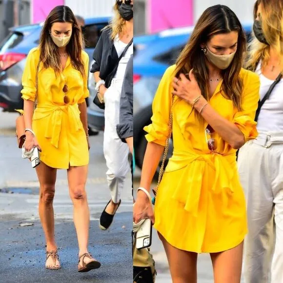 Acler | Bollard Yellow Tie Waist Silk Blend Mini Shirt Dress 2