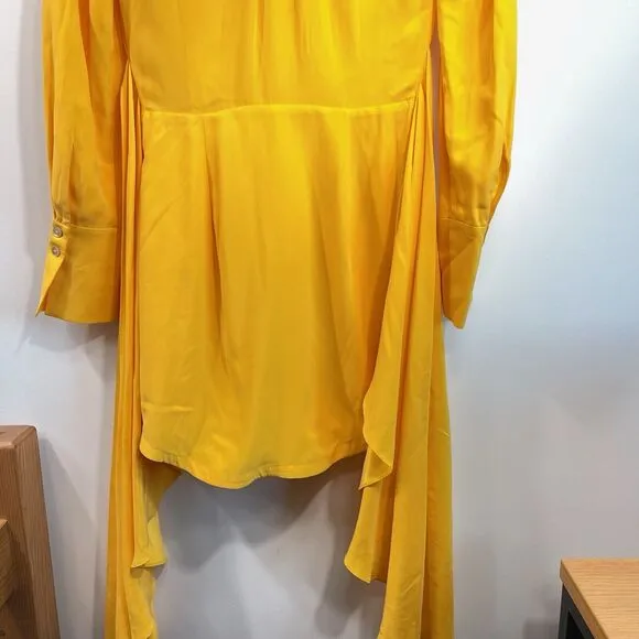 Acler | Bollard Yellow Tie Waist Silk Blend Mini Shirt Dress 2