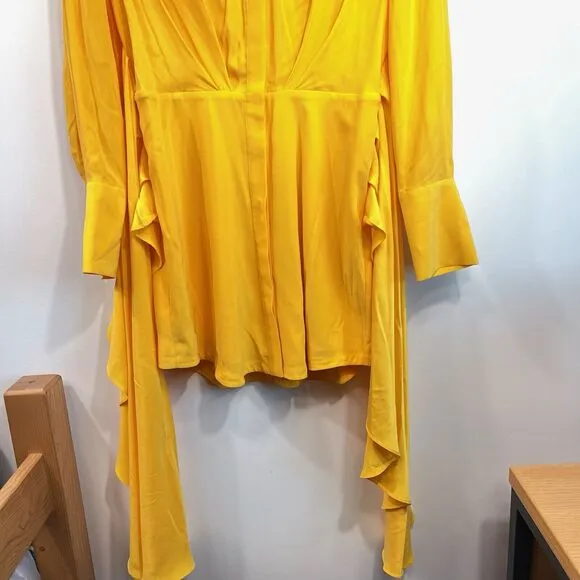 Acler | Bollard Yellow Tie Waist Silk Blend Mini Shirt Dress 2