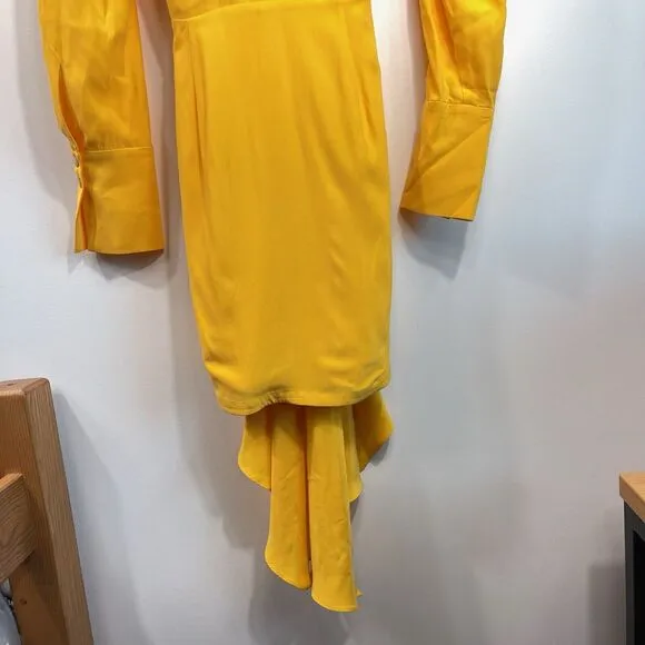 Acler | Bollard Yellow Tie Waist Silk Blend Mini Shirt Dress 2