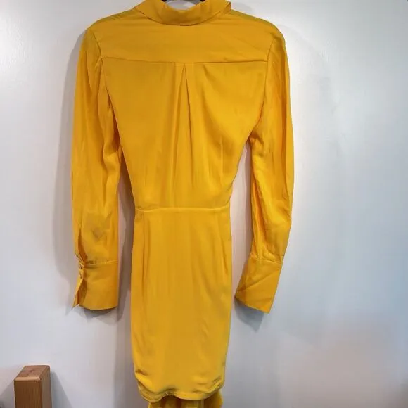 Acler | Bollard Yellow Tie Waist Silk Blend Mini Shirt Dress 2