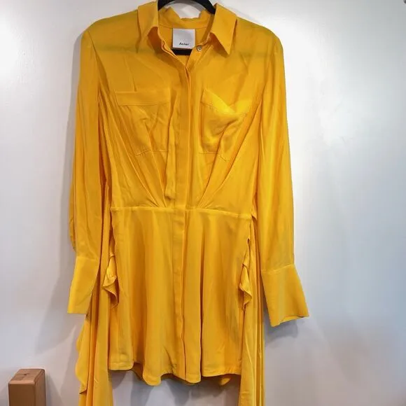Acler | Bollard Yellow Tie Waist Silk Blend Mini Shirt Dress 2