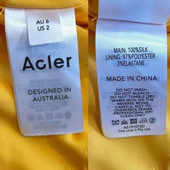 Acler | Bollard Yellow Tie Waist Silk Blend Mini Shirt Dress 2