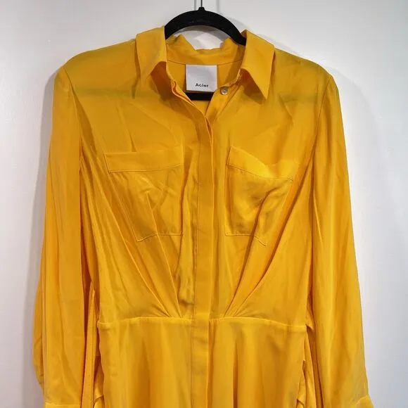 Acler | Bollard Yellow Tie Waist Silk Blend Mini Shirt Dress 2