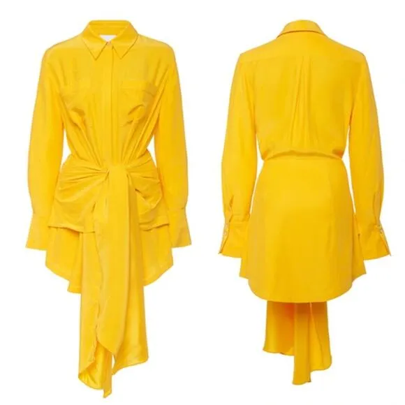 Acler | Bollard Yellow Tie Waist Silk Blend Mini Shirt Dress 2