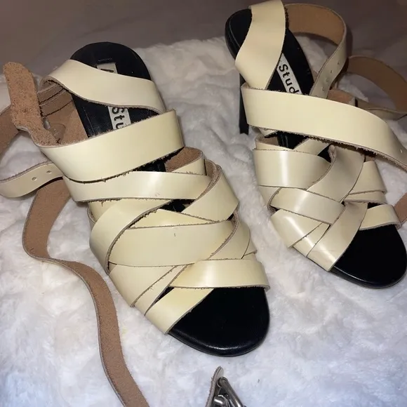 Acne Studios Leather Elegant Cream Strappy Heels