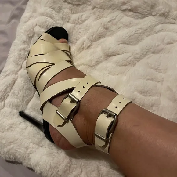Acne Studios Leather Elegant Cream Strappy Heels