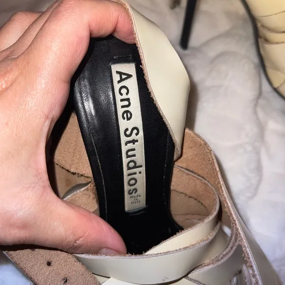 Acne Studios Leather Elegant Cream Strappy Heels