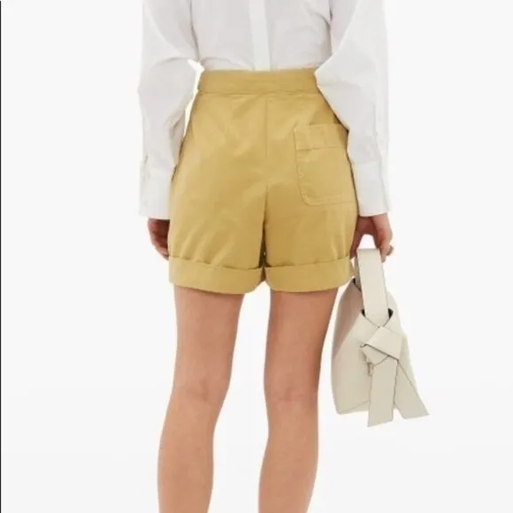 Acne Studios Rowanne Yellow Pleated Cuffed Hem High Waisted Belted Cotton Shorts