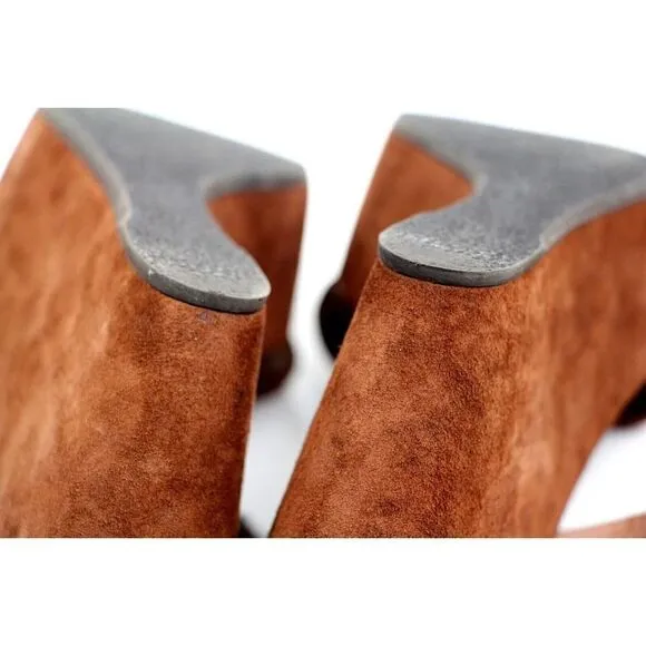 Acne Italy BROWN SUEDE SILVER LEATHER OPEN TOE HIGH HEEL WEDGE SHOES Sz 40 9.5